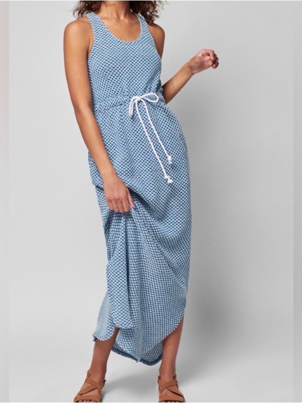 Faherty Women's Marina Dress In Blue Indigo Dye Fishscale Pattern size Medium